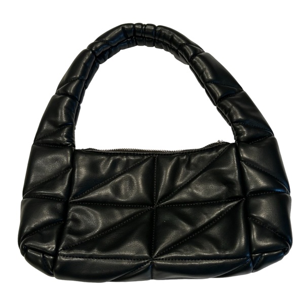 Zara Black Faux Leather Quilted Puffer Shoulder Bag Purse - Picture 2 of 7